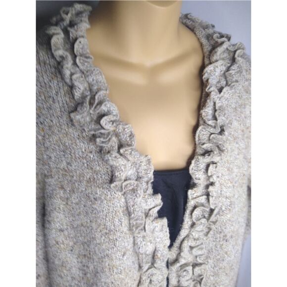 CHRISTOPHER & BANKS Ruffle Front Knit Cardigan Beige Sweater SZ XL - Picture 3 of 10